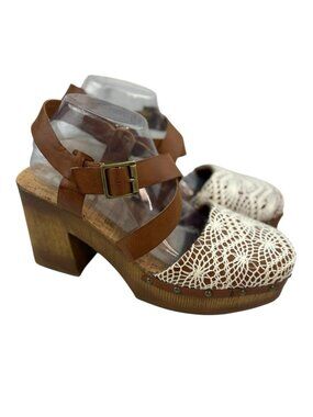 *Kork-Ease Wendy Chunky Platform Heels Womens 10M Crochet Boho Festival Hippie